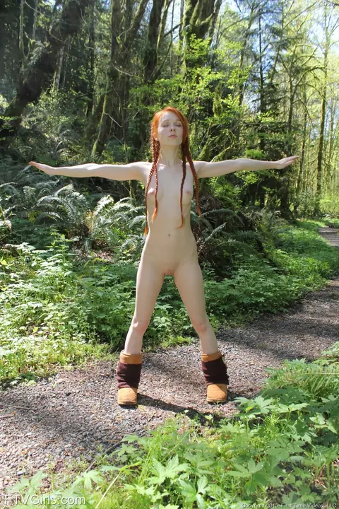 Redhead with Big Natural Tits Strips Naked and Spreads in the Forest – photo 15 of 20