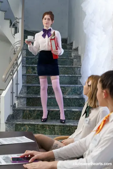 Polly White – Blonde and Brunette in Lingerie Have Lesbian Group Sex in the Office