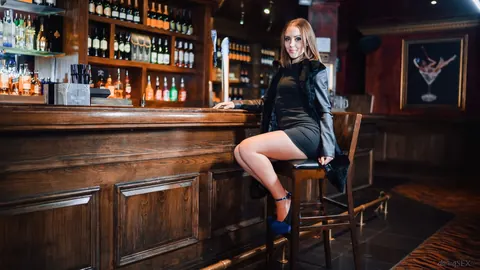 European Brunette in Heels Sucks and Rides at an Open Bar – photo 1 of 15