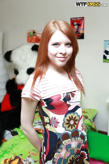 Skinny Redhead Fingers and Toys Her Shaved Pussy