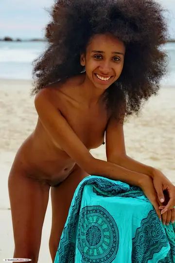 African Babe with Small Tits Spreads on the Beach