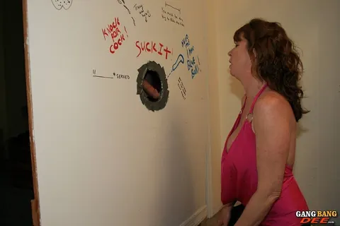 Dee Delmar: Redhead MILF Sucks Cock Deep at the Gloryhole – photo 1 of 14