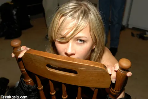 Thick Blonde Bound to a Chair Takes a Dildo – photo 3 of 12