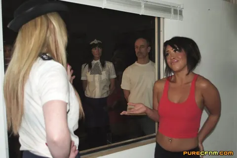 Axa Jay: Tall British MILF in a Cop Uniform and Skirt Gives a Handjob – photo 3 of 21