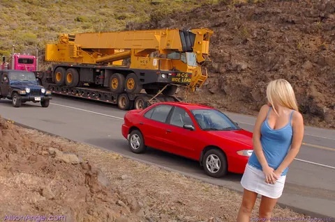 Alison Angel: Tall Blonde Babe Flashes Her Big Tits by the Car – photo 19 of 20