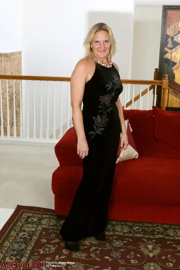 Thick Blonde MILF Strips Out of Her Dress and Masturbates with a Dildo