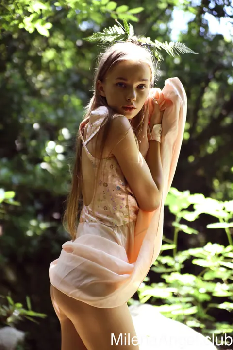 Milena D: Blonde with Small Natural Tits Crouches and Spreads Outdoors – photo 3 of 14
