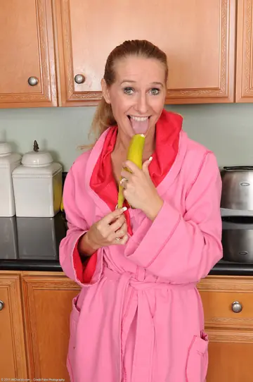 Blonde MILF in Pigtails and Panties Sucks Cock in the Kitchen