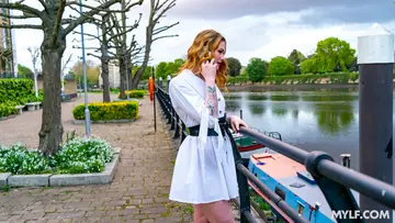 British Redhead MILF Gives a Blowjob and Fucks Outdoors