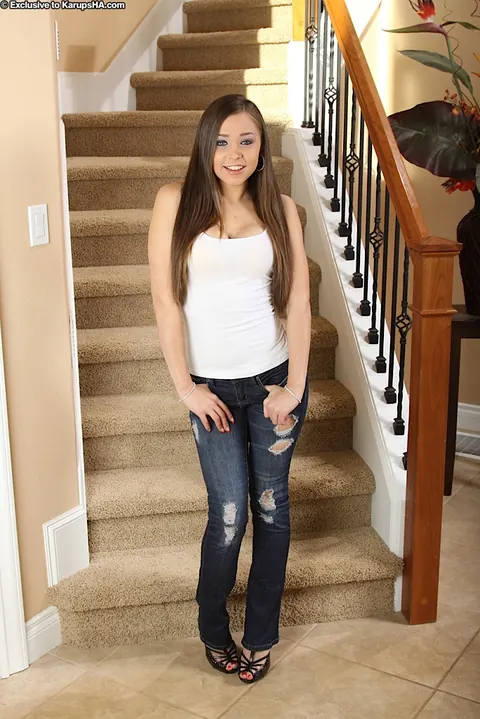 Tiffany Star: Busty PAWG in High Heels Spreads on the Stairs – photo 1 of 16