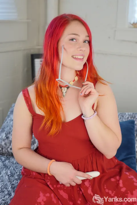 Jennavive Marie: Redhead Strips and Masturbates with a Dildo on the Bed – photo 1 of 15