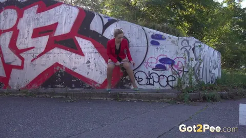 Di Devi: European Blonde MILF Pisses by a Graffiti Wall in Pantyhose – photo 3 of 15
