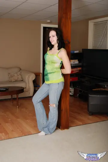 Emily Love – Thick Brunette Strips Out of Her Jeans and Poses Naked Showing Her Big Ass
