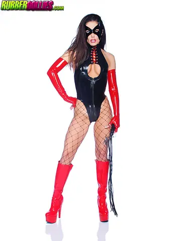 Brunette with Big Tits Strips Out of Her Latex Lingerie