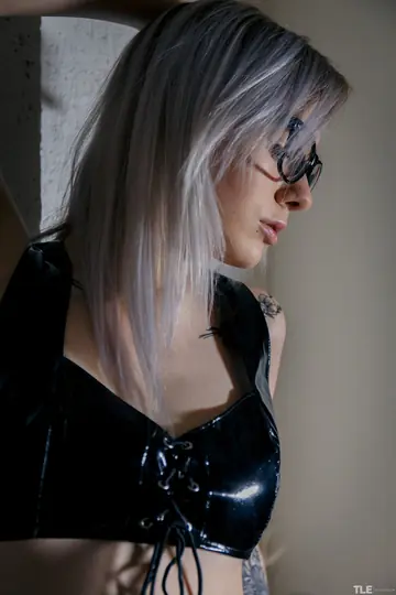 Skinny Blonde in Lingerie and Glasses Fingers Her Shaved Pussy