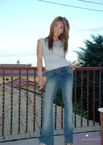Redhead Trans Woman Strips Out of Her Jeans and Panties
