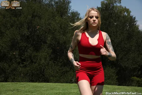 Paris White: Petite Tattooed Blonde Spreads for Interracial Sex Outdoors – photo 6 of 21