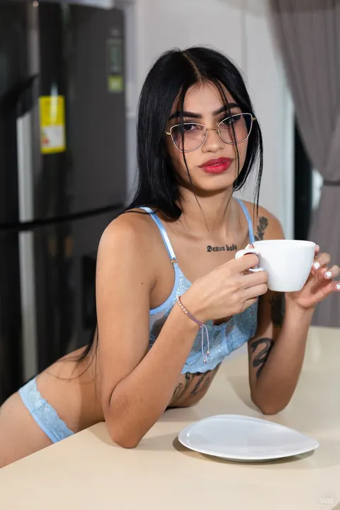 Slim Latina in Glasses Poses in Lingerie Then Strips Nude – photo 1 of 21