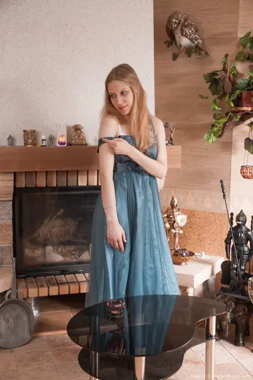 Blonde in Stockings Bares and Spreads Her Hairy Pussy