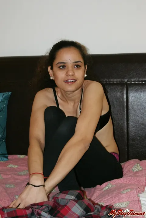 Jasmine Mathur: Asian Brunette in Lingerie and Jeans Shows Her Small Tits – photo 7 of 10