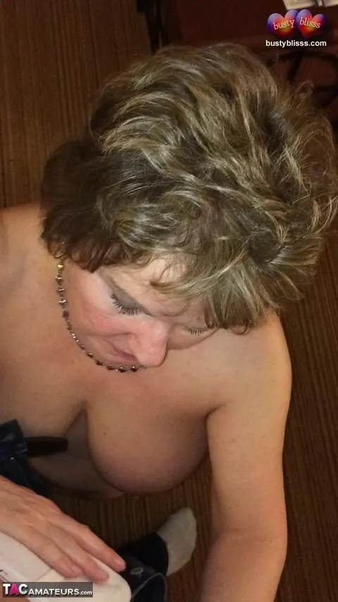 Bustybliss: Chubby Mature Brunette Pulls Panties Aside and Spreads Her Pussy – photo 10 of 16