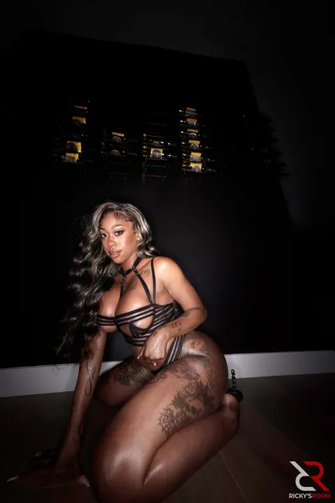 Busty Ebony Brunette Poses in Lingerie Showing Her Tattoos – photo 7 of 20