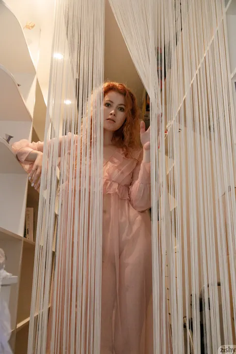 Heidi Romanova: Curly Redhead Spreads Her Pussy in a Sheer Dress – photo 1 of 13