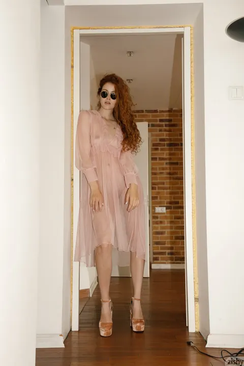 Heidi Romanova: Curly Redhead Spreads Her Pussy in a Sheer Dress – photo 2 of 13