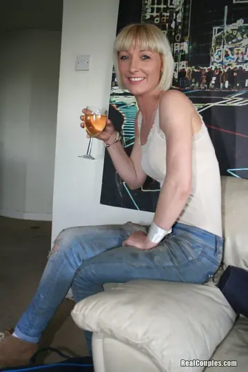 Slim Blonde MILF in Jeans Kisses Partner Before Sex