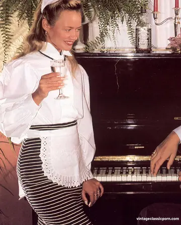Blonde in a Skirt Takes Two Cocks in a Threesome