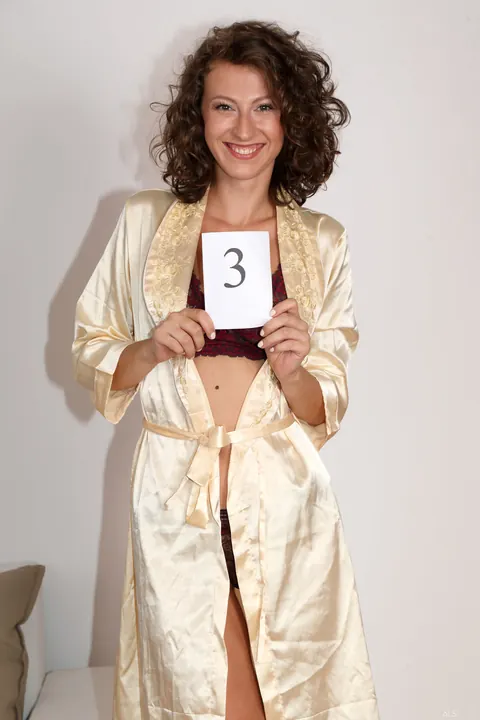 Emylia Argan: Brunette Amateur with Short Curly Hair Spreads Her Legs – photo 1 of 20