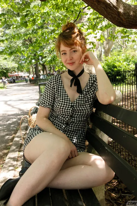 Erna Ohara: Redhead in Glasses Flashes Her Chest and Ass Outdoors – photo 7 of 12