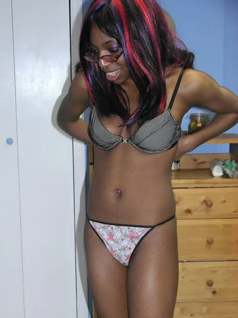 Slim Ebony Woman in Lingerie Drenches Herself in Alcohol – photo 1 of 21