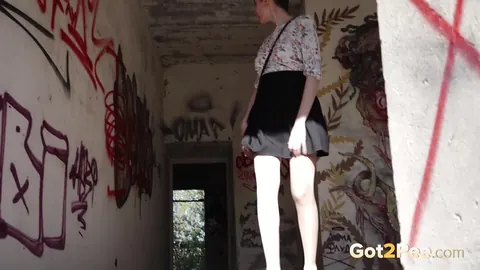 Short-Haired Woman in Stockings Squats to Piss Outdoors – photo 2 of 15