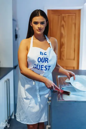 British Brunette Covers Her Big Natural Tits with Soap Bubbles in the Kitchen
