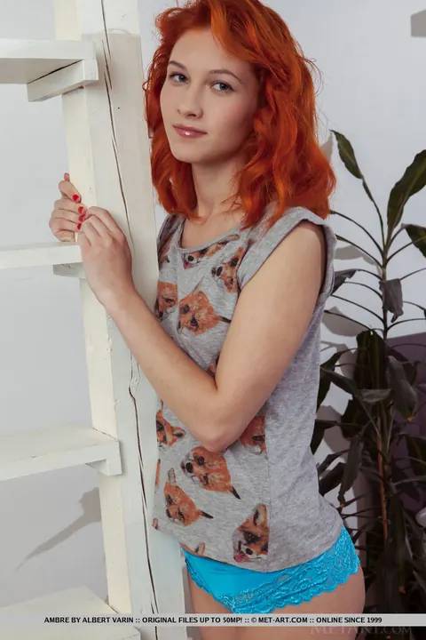 European Redhead Pulls Panties Down and Spreads Her Meaty Pussy Lips – photo 2 of 18