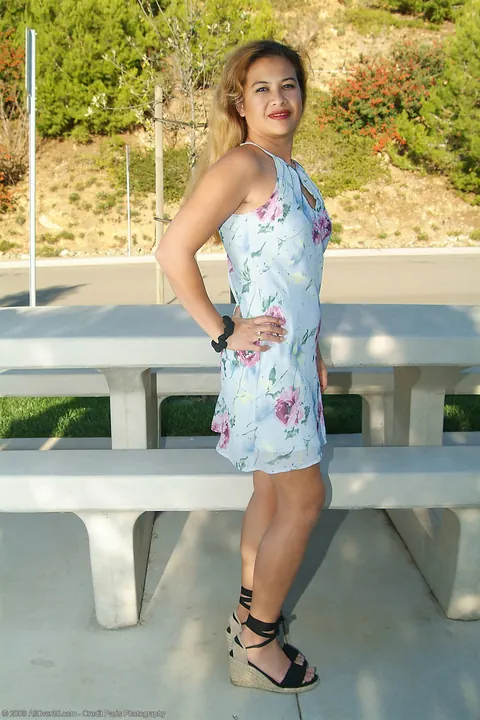 Thick MILF Lifts Her Dress and Spreads in Public – photo 21 of 21