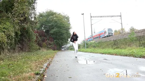 Maddi Black: Busty Brunette Drops Her Pants and Pisses in a Public Bathroom – photo 1 of 14