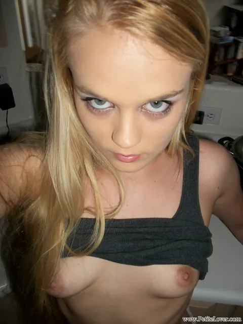 Bridgette Skies: Slim Blonde Shows Her Natural Tits and Pussy in the Kitchen Selfies – photo 15 of 16