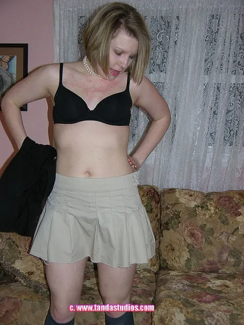 Veronica Snow: Short-Haired Blonde MILF in Socks Strips to Show Her Pierced Pussy – photo 8 of 20