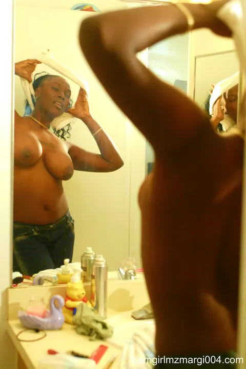 Marguerite Martin: Tall Ebony MILF Shows Her Big Natural Tits in the Bathroom – photo 15 of 15