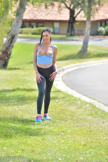 Skinny Brunette in Yoga Pants Takes Anal and Uses a Dildo Outdoors