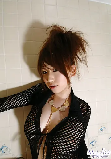 Ai Sayama – Busty Asian Brunette Strips and Spreads in the Bathroom