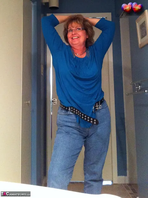 Bustybliss: Curvy Mature Brunette Strips Out of Her Lingerie and Jeans – photo 3 of 20
