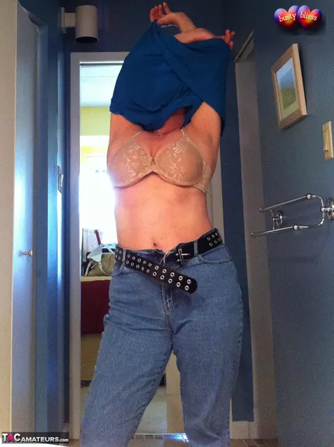 Bustybliss: Curvy Mature Brunette Strips Out of Her Lingerie and Jeans – photo 6 of 20