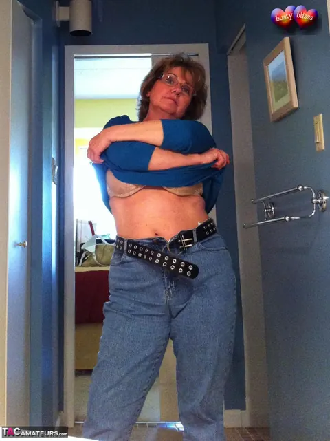 Bustybliss: Curvy Mature Brunette Strips Out of Her Lingerie and Jeans – photo 5 of 20