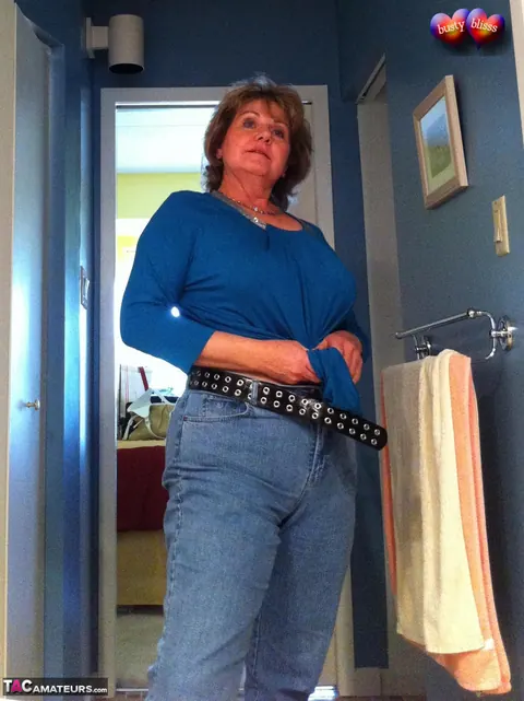 Bustybliss: Curvy Mature Brunette Strips Out of Her Lingerie and Jeans – photo 2 of 20
