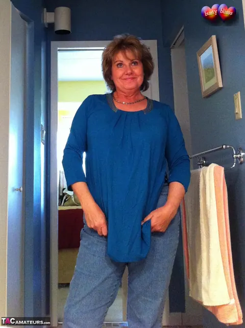 Bustybliss: Curvy Mature Brunette Strips Out of Her Lingerie and Jeans – photo 1 of 20