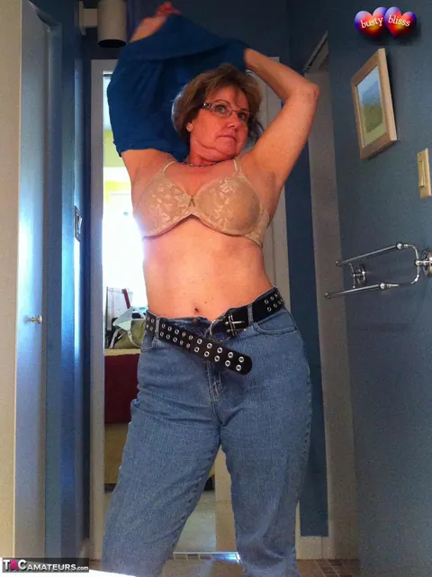 Bustybliss: Curvy Mature Brunette Strips Out of Her Lingerie and Jeans – photo 7 of 20