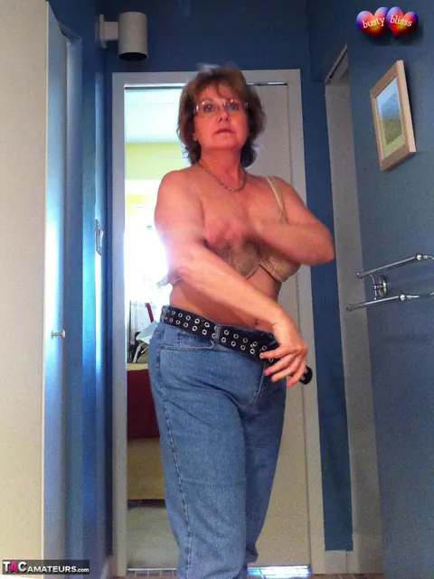Bustybliss: Curvy Mature Brunette Strips Out of Her Lingerie and Jeans – photo 10 of 20